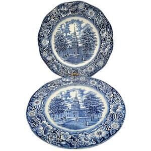 Staffordshire Vintage Liberty Blue 1776 Colonial Transferware 2 Dinner Plate 3-5